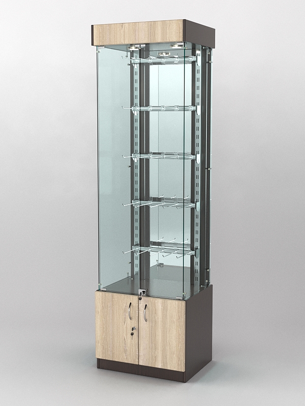 Витрина "КАЛЛИСТА" №2-2 с регулируемыми навесными элементами (задняя стенка - зеркало) Дуб Венге и Дуб Сонома