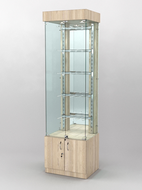Витрина "КАЛЛИСТА" №2-2 с регулируемыми навесными элементами (задняя стенка - зеркало) Дуб Сонома