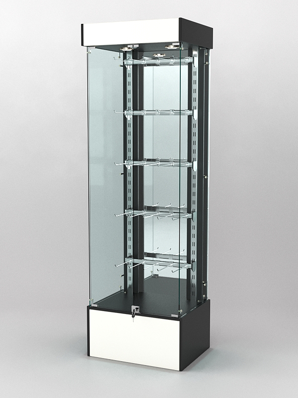 Витрина "КАЛЛИСТА" №4-2 с регулируемыми навесными элементами (задняя стенка - зеркало) Черный и Белый