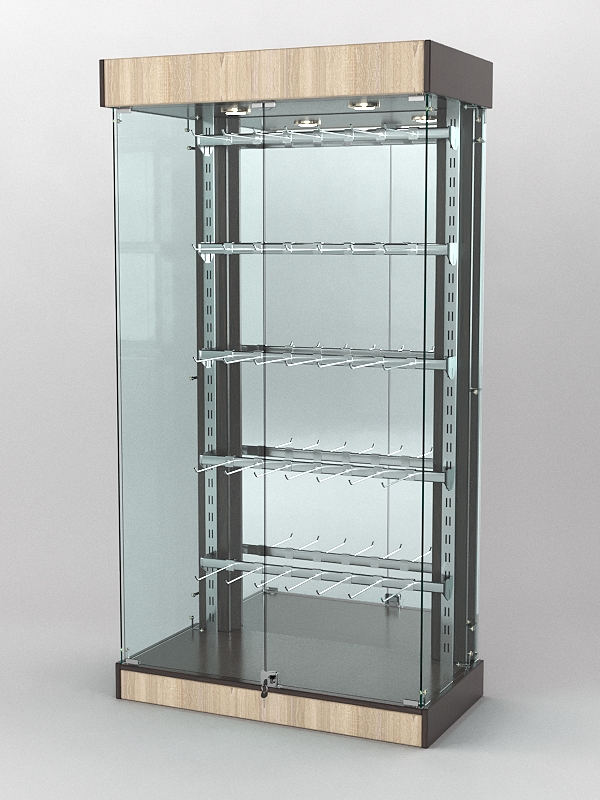 Витрина "КАЛЛИСТА" №5-2 с регулируемыми навесными элементами (задняя стенка - зеркало) Дуб Венге и Дуб Сонома