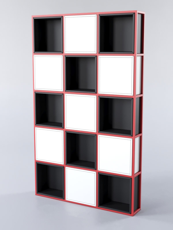 Стеллаж для разделения помещений "Стронг" №4 в стиле ЛОФТ Белый + Черный + Красный каркас
