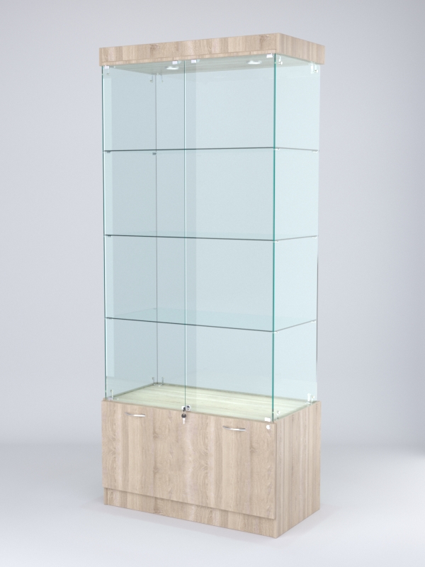 Витрина стеклянная "КРИСТАЛЛ" №1 (с дверками, задняя стенка - стекло) Дуб Сонома