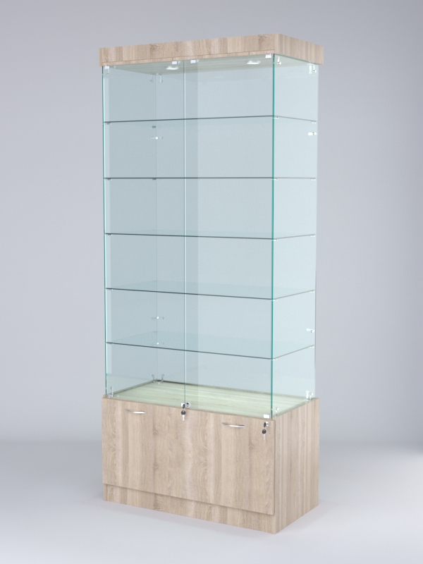 Витрина стеклянная "КРИСТАЛЛ" №501 (с дверками, задняя стенка - стекло) Дуб Сонома