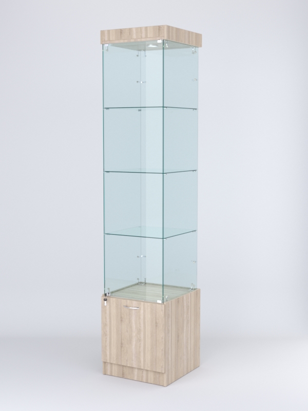 Витрина стеклянная "КРИСТАЛЛ" №2 (с дверкой, задняя стенка - стекло) Дуб Сонома