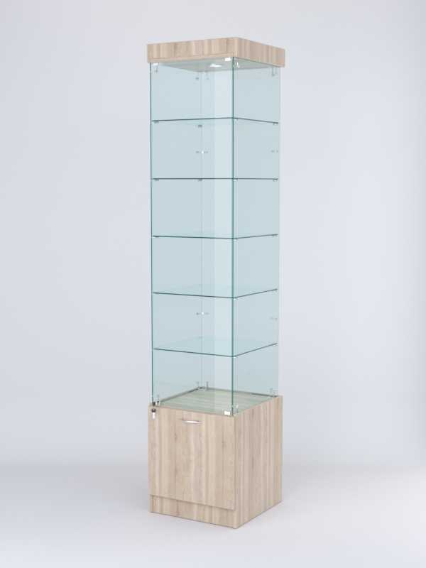 Витрина стеклянная "КРИСТАЛЛ" №502 (с дверкой, задняя стенка - стекло) Дуб Сонома
