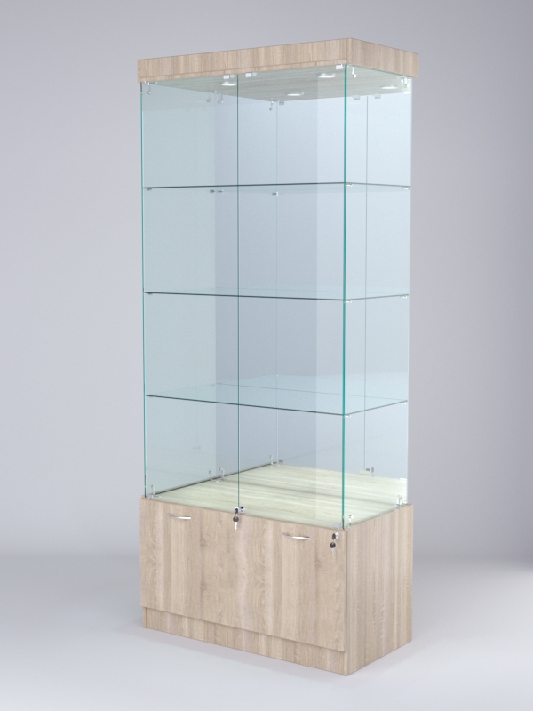 Витрина стеклянная "КРИСТАЛЛ" №3 (с дверками, задняя стенка - зеркало) Дуб Сонома