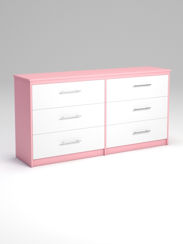 Комод СОГНЕГАН с 6 ящиками Фламинго розовый и Белый