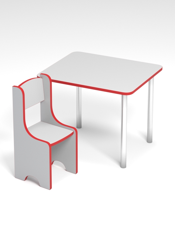 Детский стол и стул №1 Серый + Кромка Красная