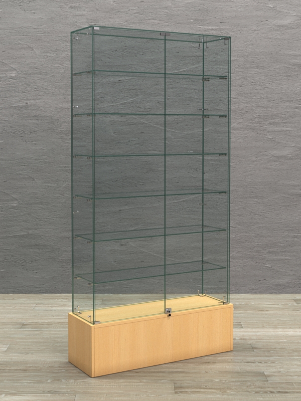Витрина стеклянная "КРАСА ПОДИУМ" №35 (с дверками, задняя стенка - стекло)  Бук Бавария