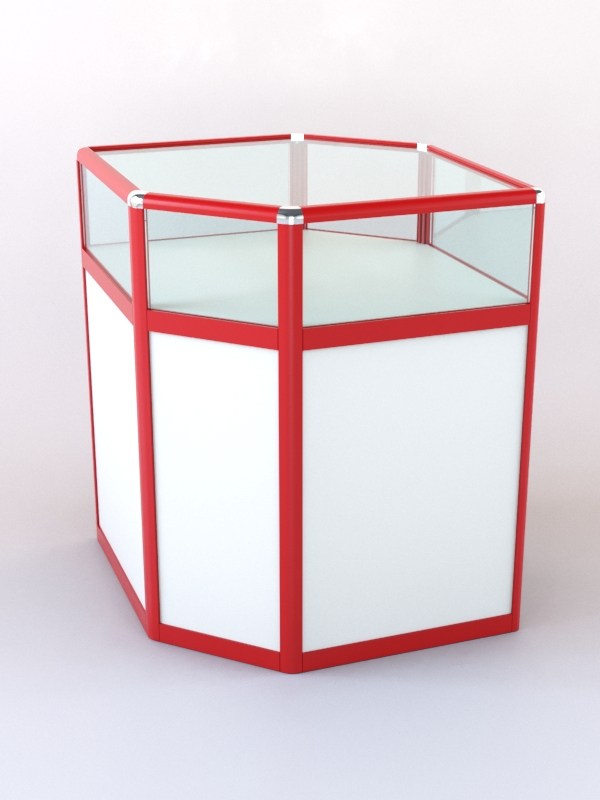 Прилавок из профиля угловой шестигранный №2 (без дверок) Белый + Красный