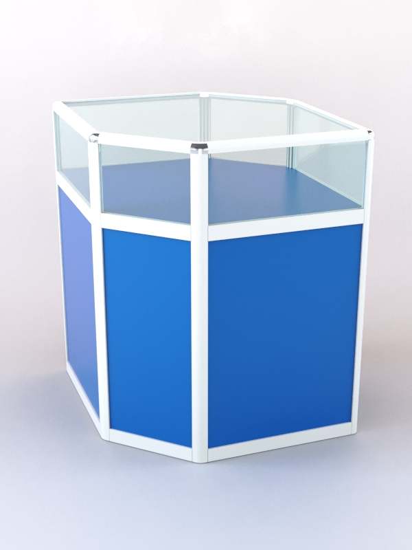 Прилавок из профиля угловой шестигранный №2 (без дверок) Делфт голубой + Белый