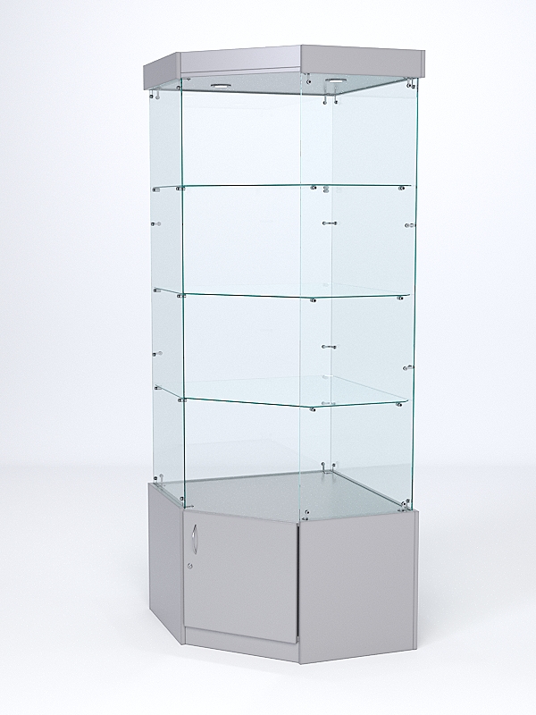 Витрина стеклянная "ИСТРА" угловая №113 пятигранная (без дверки, задние стенки - стекло) Серый