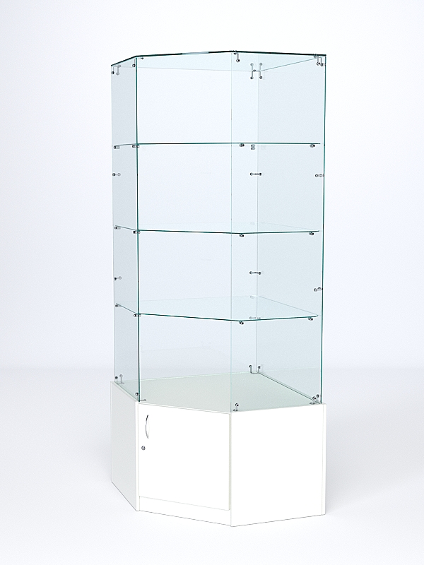 Витрина стеклянная "ИСТРА" угловая №115 пятигранная (без дверки, задние стенки - стекло) Белый