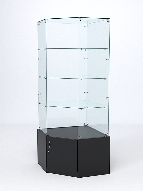 Витрина стеклянная "ИСТРА" угловая №115 пятигранная (без дверки, задние стенки - стекло) Черный