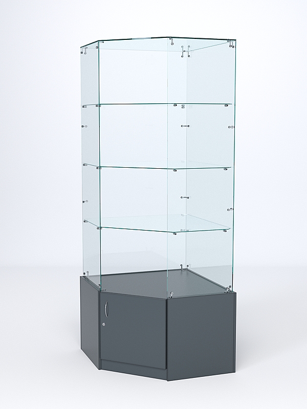 Витрина стеклянная "ИСТРА" угловая №115 пятигранная (без дверки, задние стенки - стекло) Темно-Серый