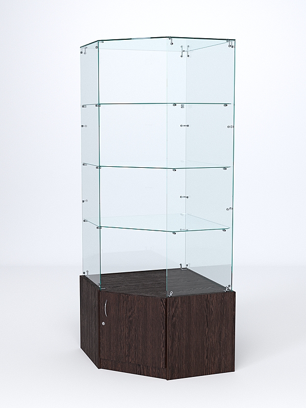 Витрина стеклянная "ИСТРА" угловая №115 пятигранная (без дверки, задние стенки - стекло) Дуб Венге