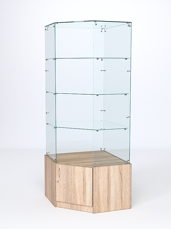 Витрина стеклянная "ИСТРА" угловая №115 пятигранная (без дверки, задние стенки - стекло) Дуб Сонома