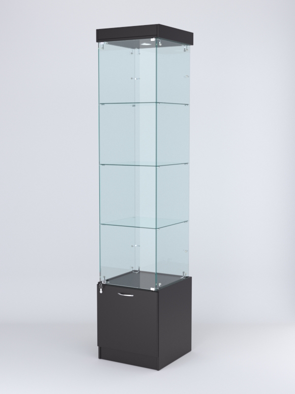 Витрина стеклянная "КРИСТАЛЛ" №2 (с дверкой, задняя стенка - стекло) Черный