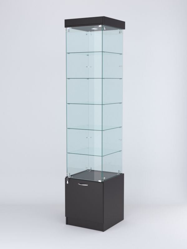 Витрина стеклянная "КРИСТАЛЛ" №502 (с дверкой, задняя стенка - стекло) Черный