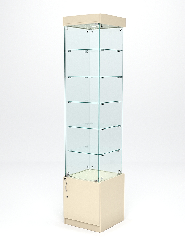 Витрина стеклянная "ИСТРА" №502 (с дверкой, задняя стенка - стекло)  Крем Вайс