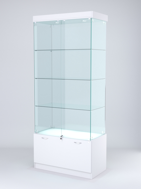 Витрина стеклянная "КРИСТАЛЛ" №1 (с дверками, задняя стенка - стекло) Белый