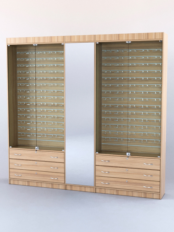 Комплект витрин и шкафов-накопителей с зеркалом №2 Кокоболо натуральный Н3012 ST22