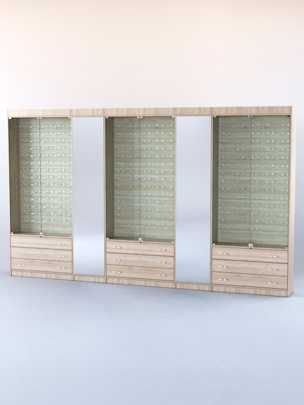 Комплект витрин и шкафов-накопителей с зеркалом №3 Дуб Сонома