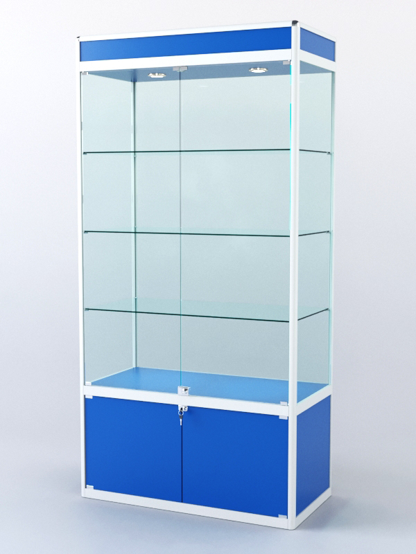 Витрина "ПРЯМОУГОЛЬНАЯ" №1-500-2 (задняя стенка - стекло)  Делфт голубой + Белый