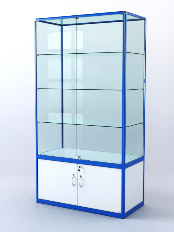 Витрина "ПРЯМОУГОЛЬНАЯ" №2-500-2 (задняя стенка - стекло) Белый + Делфт голубой
